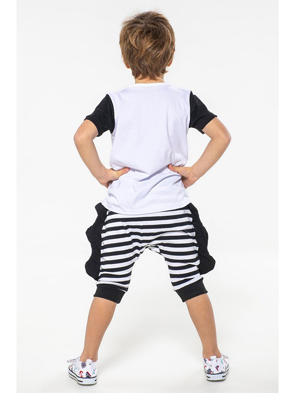 Beyaz Dino Çizgili 2'li Erkek Takım-1