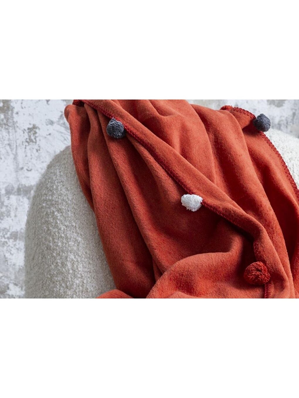 Kahverengi Tek Kişilik Ponponlu Pike Battaniye 150x200 Kiremit-2