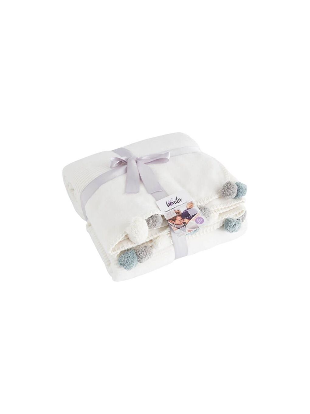 Ekru Çift Kişilik Ponponlu Pike Battaniye 200x220 Krem-1