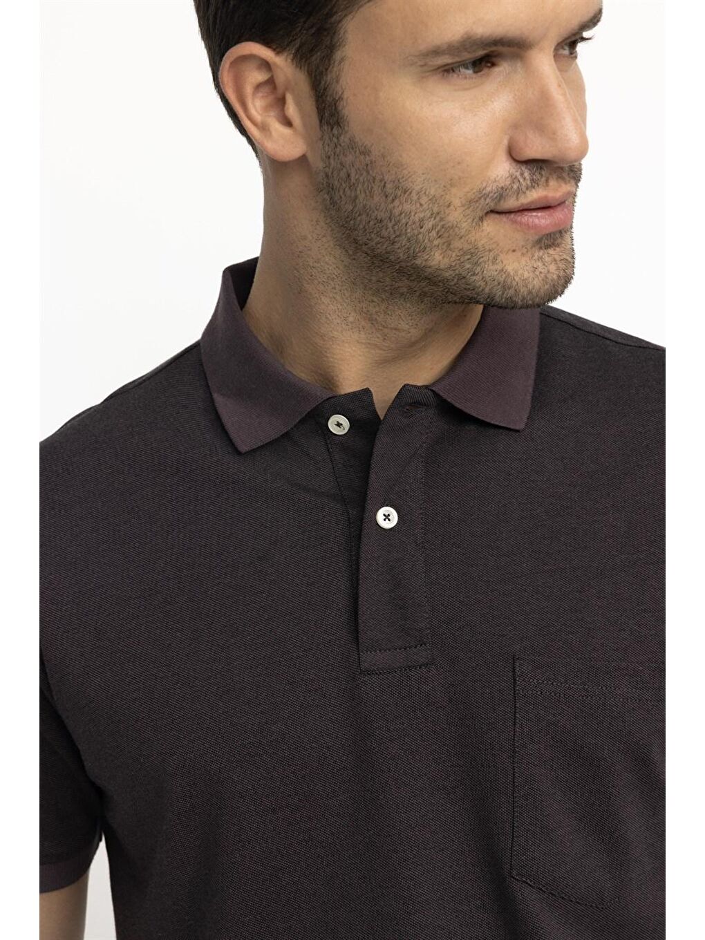 Kahverengi Erkek Polo Yaka Klasik Fit Düz Pamuklu Cepli Pike Kahve Tişört-2