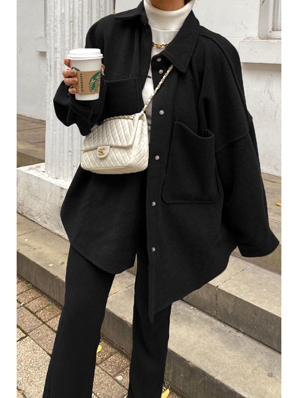 Siyah Over Size Gömlek Ceket Mg1281-1