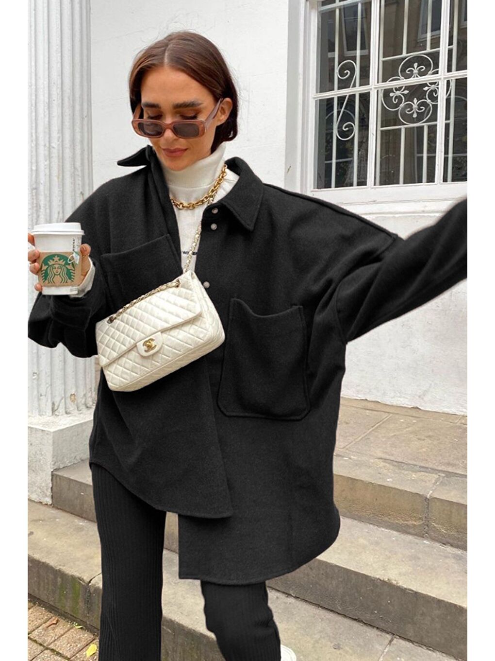 Siyah Over Size Gömlek Ceket Mg1281-2