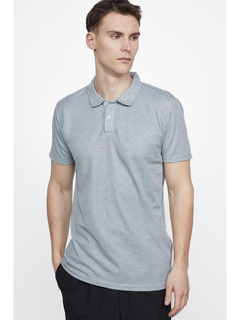 Yeşil Erkek Slim Fit Dar Kesim Pamuklu Örme Mint Polo Yaka Tişört-1