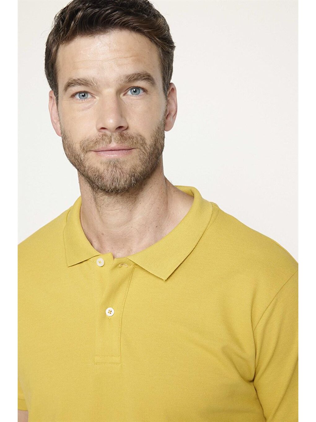 Sarı Erkek Slim Fit Dar Kesim %100 Pamuk Düz Pike Hardal Renk Polo Yaka Tişört-2