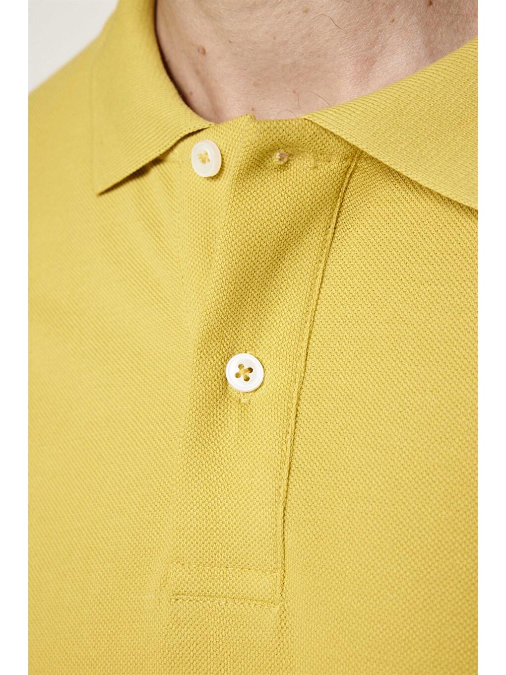 Sarı Erkek Slim Fit Dar Kesim %100 Pamuk Düz Pike Hardal Renk Polo Yaka Tişört-3