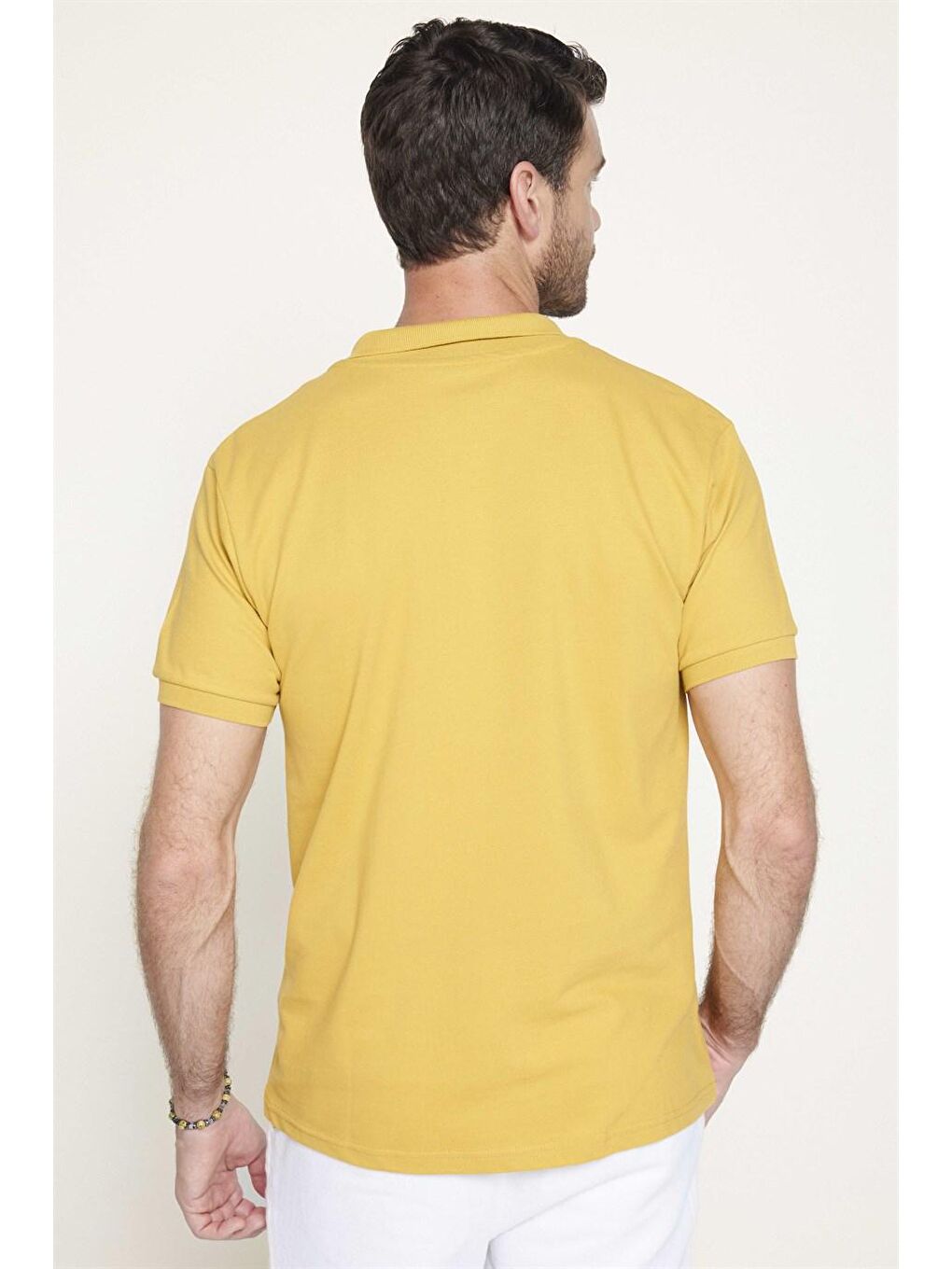 Sarı Erkek Slim Fit Dar Kesim %100 Pamuk Düz Pike Hardal Renk Polo Yaka Tişört-4