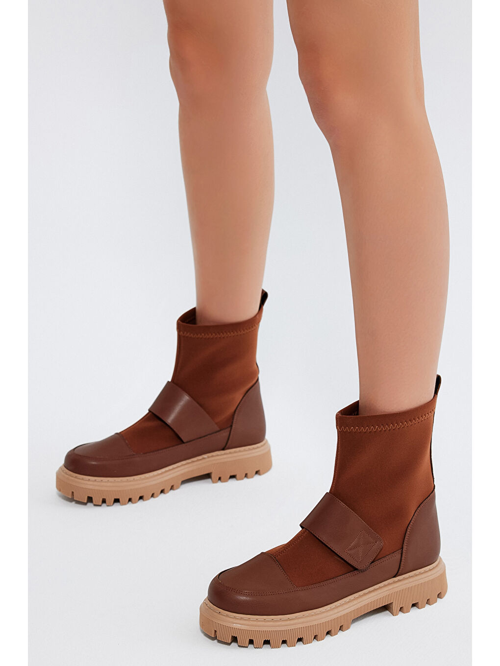 Kahverengi Kadın Taba Rahat Kalıp Cırtlı Kadın Bot-1