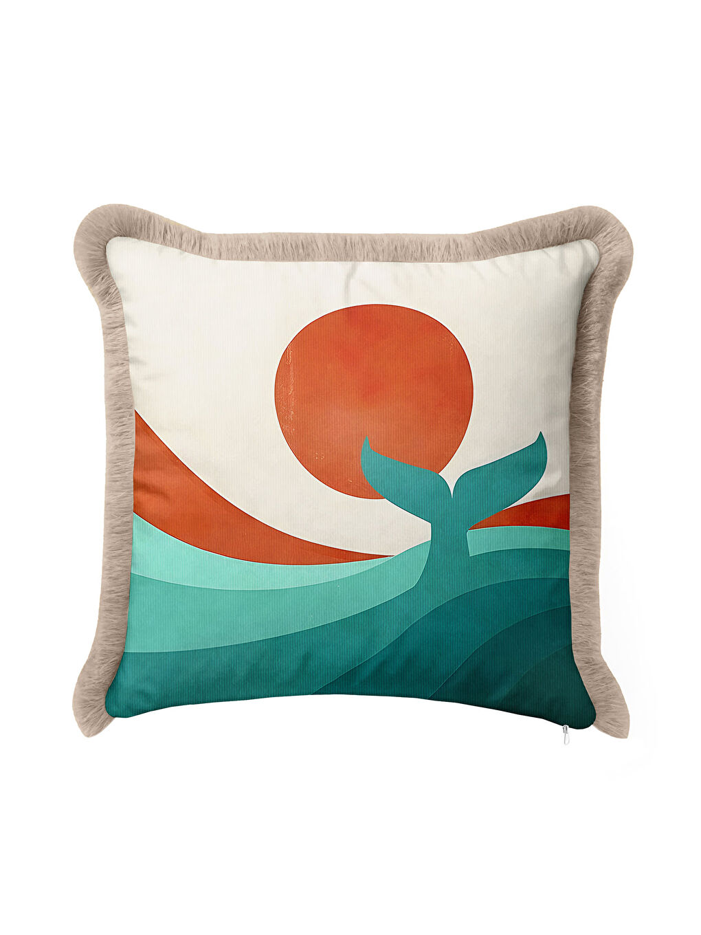 Karışık Soyut Doğal Dalgalar Saçaklı Yastık Kılıfı - Akdeniz Günbatımı Bohem Turkuaz Püsküllü Kırlent Kılıfı-1