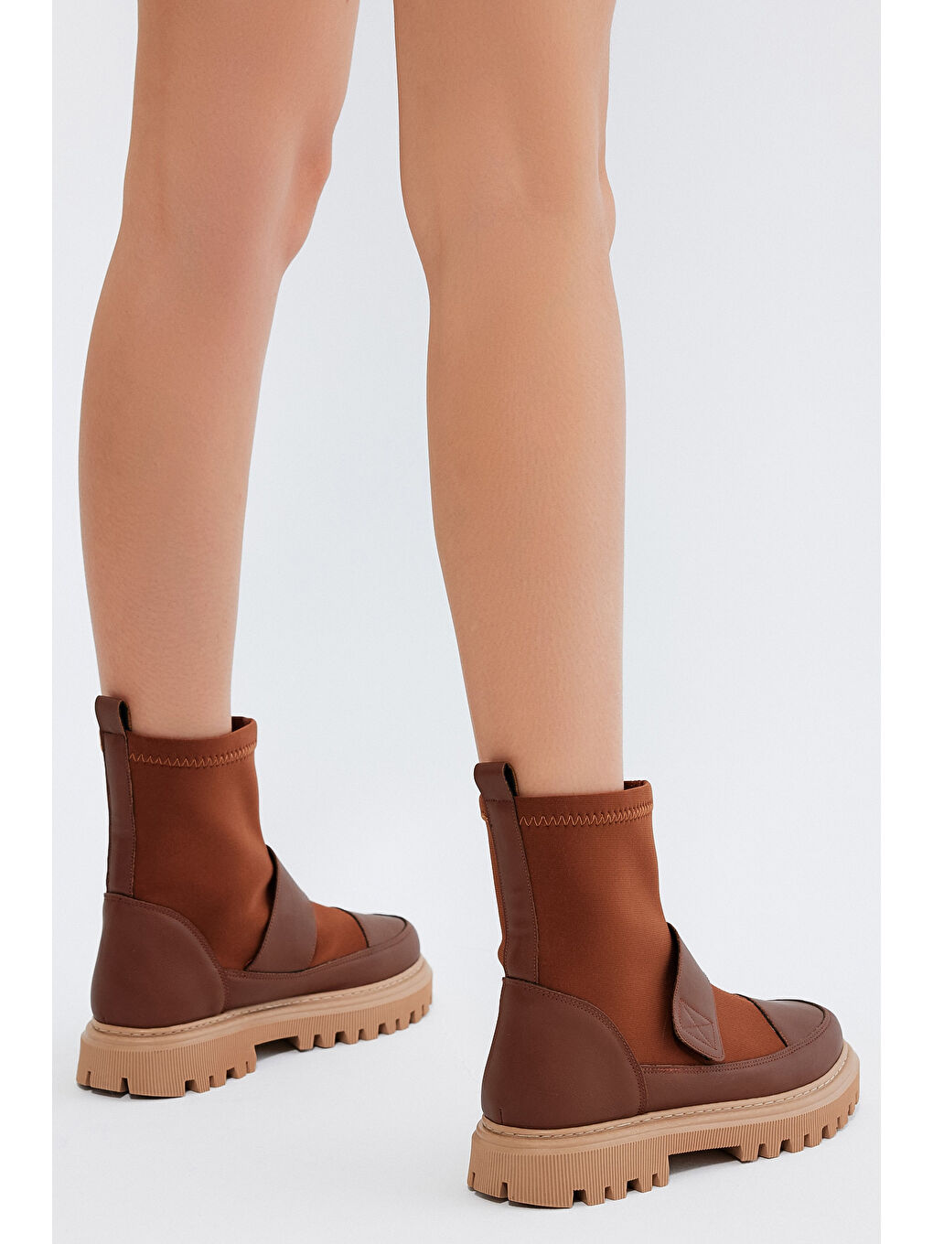 Kahverengi Kadın Taba Rahat Kalıp Cırtlı Kadın Bot-4