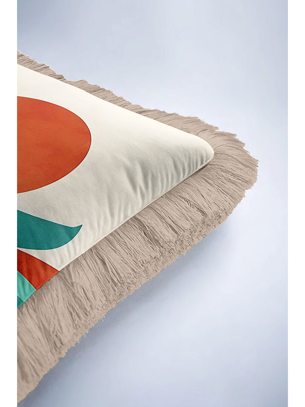 Karışık Soyut Doğal Dalgalar Saçaklı Yastık Kılıfı - Akdeniz Günbatımı Bohem Turkuaz Püsküllü Kırlent Kılıfı-6