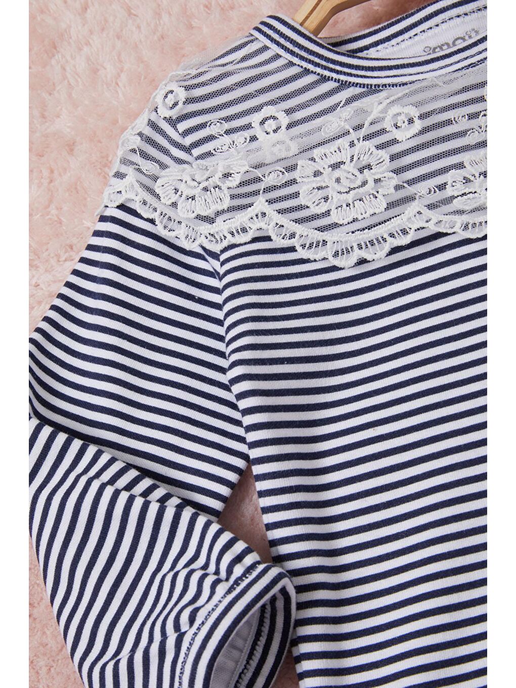 Lacivert Kız Bebek Dantel Yakalı Uzun Kol Çıtçıtlı Badi 16836-3