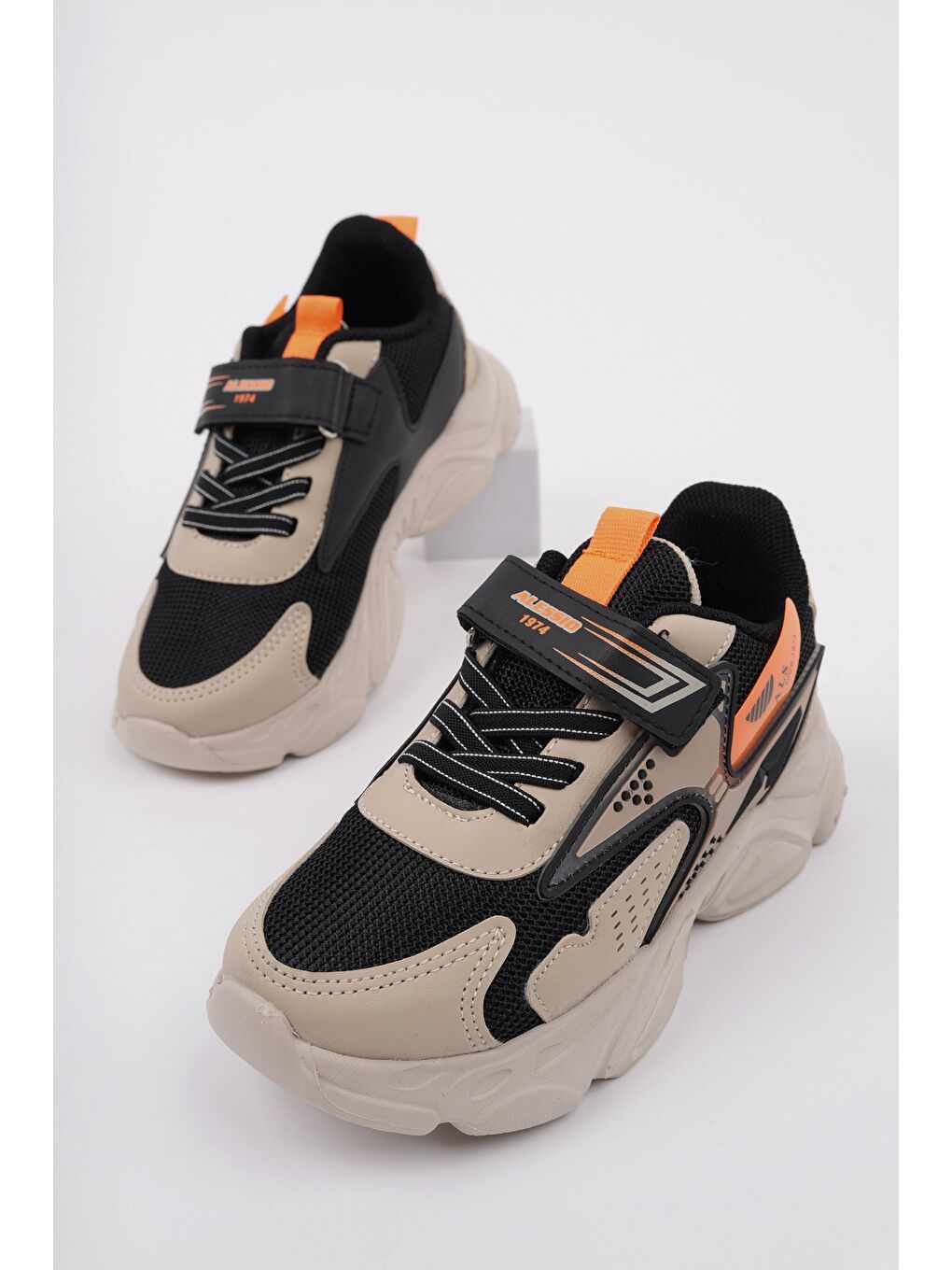 Muggo Bej PANTER Kalın Taban Cırtlı ve Bağcıklı Unisex Çocuk Sneaker Spor Ayakkabı