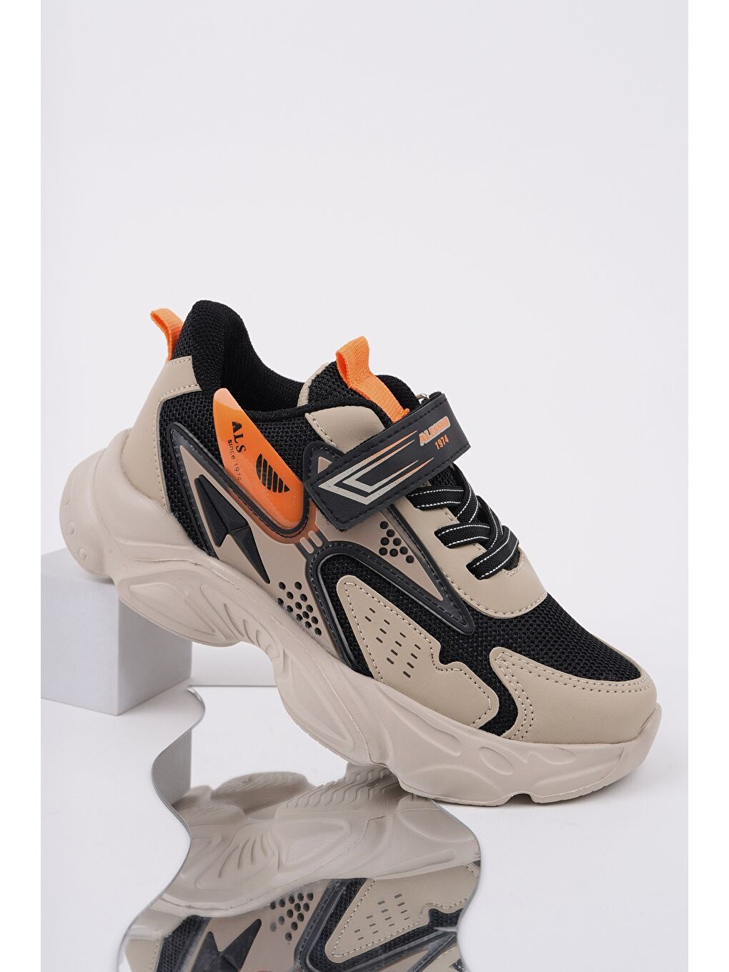 Muggo Bej PANTER Kalın Taban Cırtlı ve Bağcıklı Unisex Çocuk Sneaker Spor Ayakkabı - 1