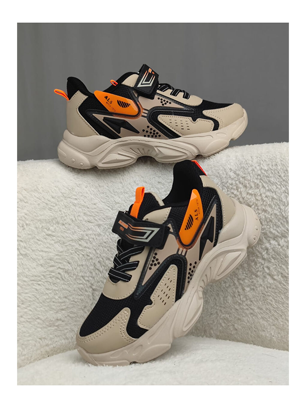 Muggo Bej PANTER Kalın Taban Cırtlı ve Bağcıklı Unisex Çocuk Sneaker Spor Ayakkabı - 4