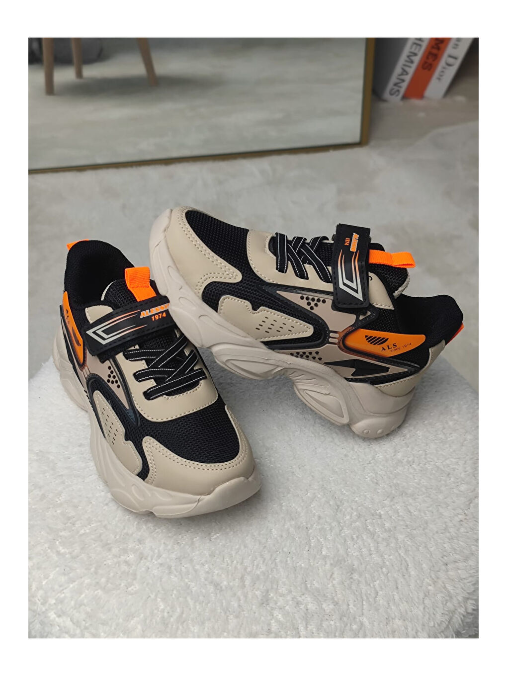 Muggo Bej PANTER Kalın Taban Cırtlı ve Bağcıklı Unisex Çocuk Sneaker Spor Ayakkabı - 5