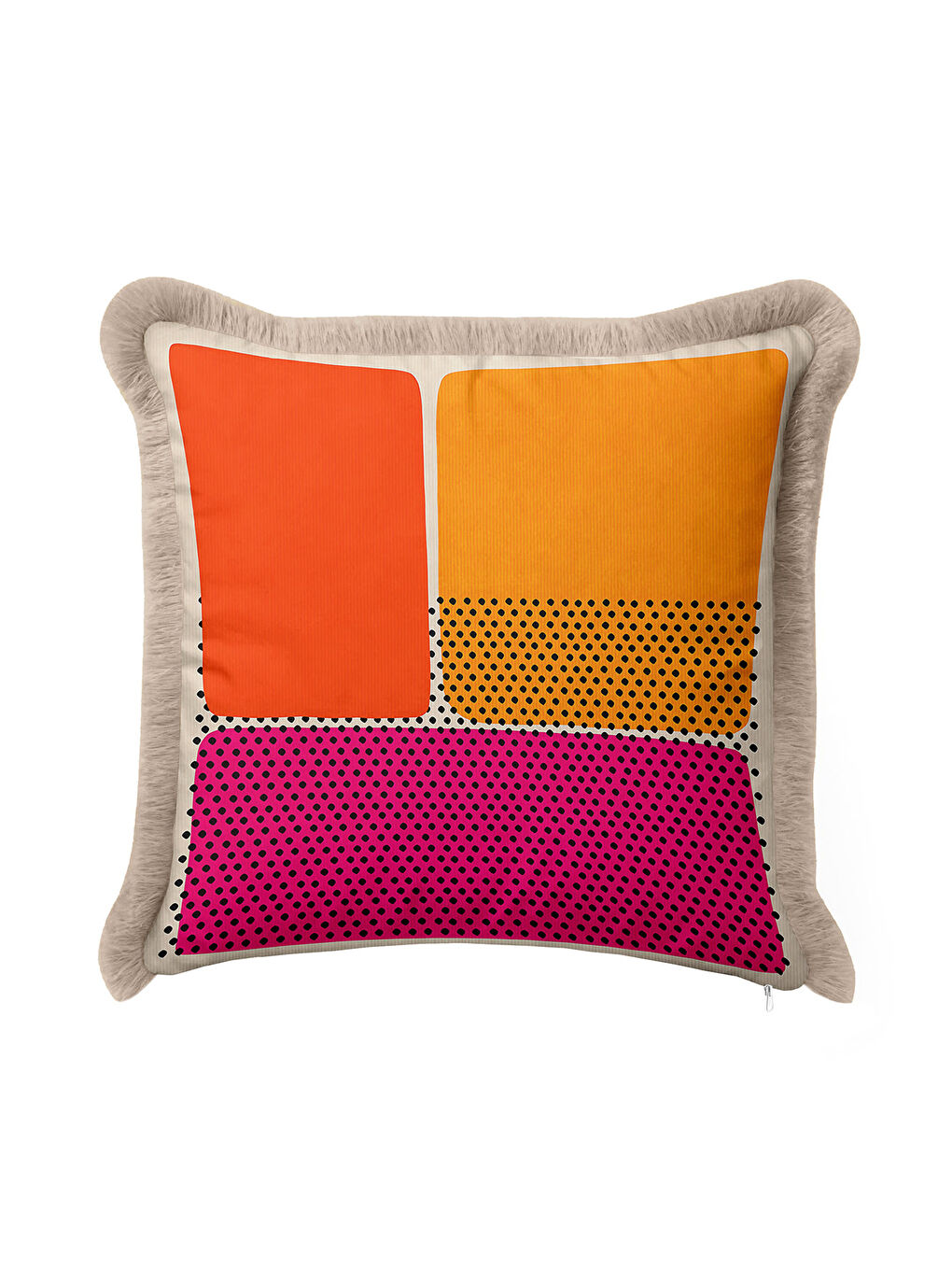 Karışık Pop Art Stil Saçaklı Yastık Kılıfı - Geometrik Retro Enerjik Fuşya Püsküllü Kırlent Kılıfı-3