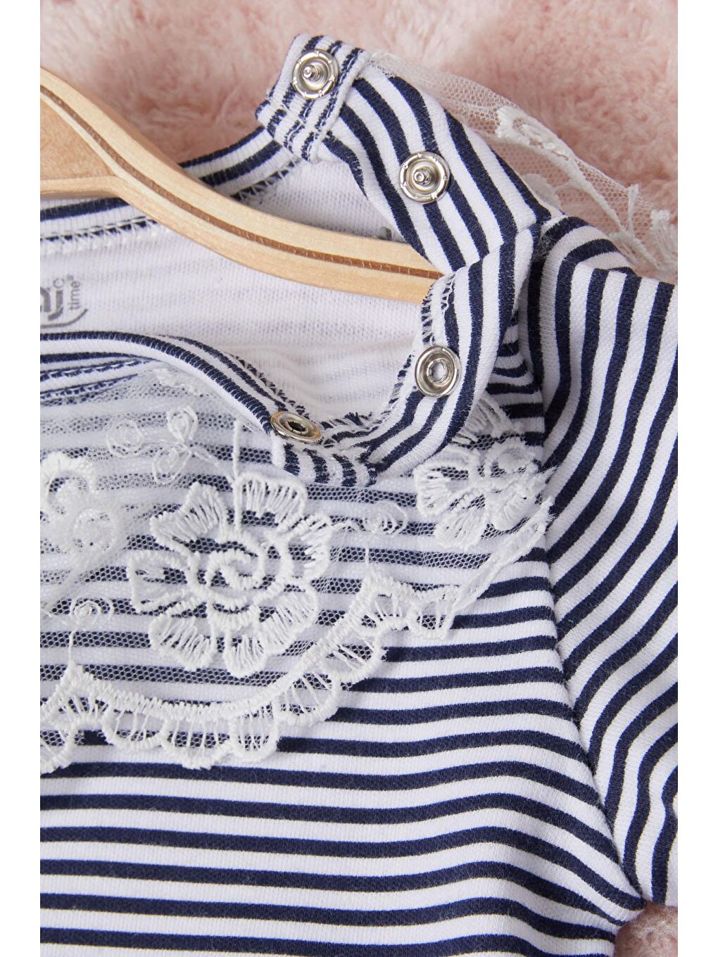 Lacivert Kız Bebek Dantel Yakalı Uzun Kol Çıtçıtlı Badi 16836-4