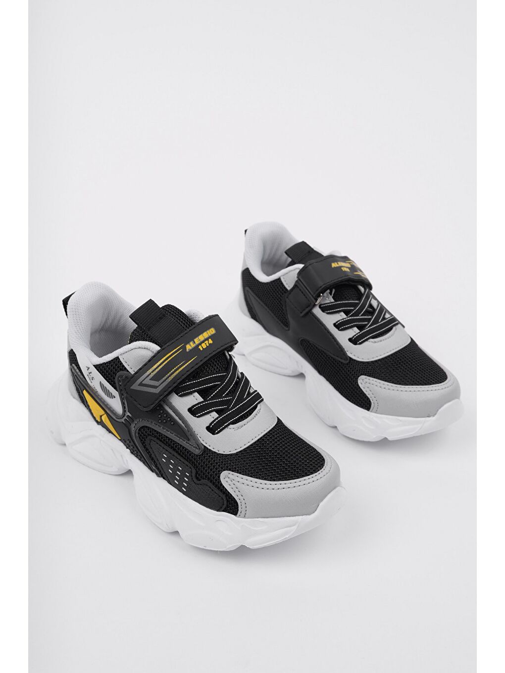Muggo Siyah PANTER Kalın Taban Cırtlı ve Bağcıklı Unisex Çocuk Sneaker Spor Ayakkabı - 3