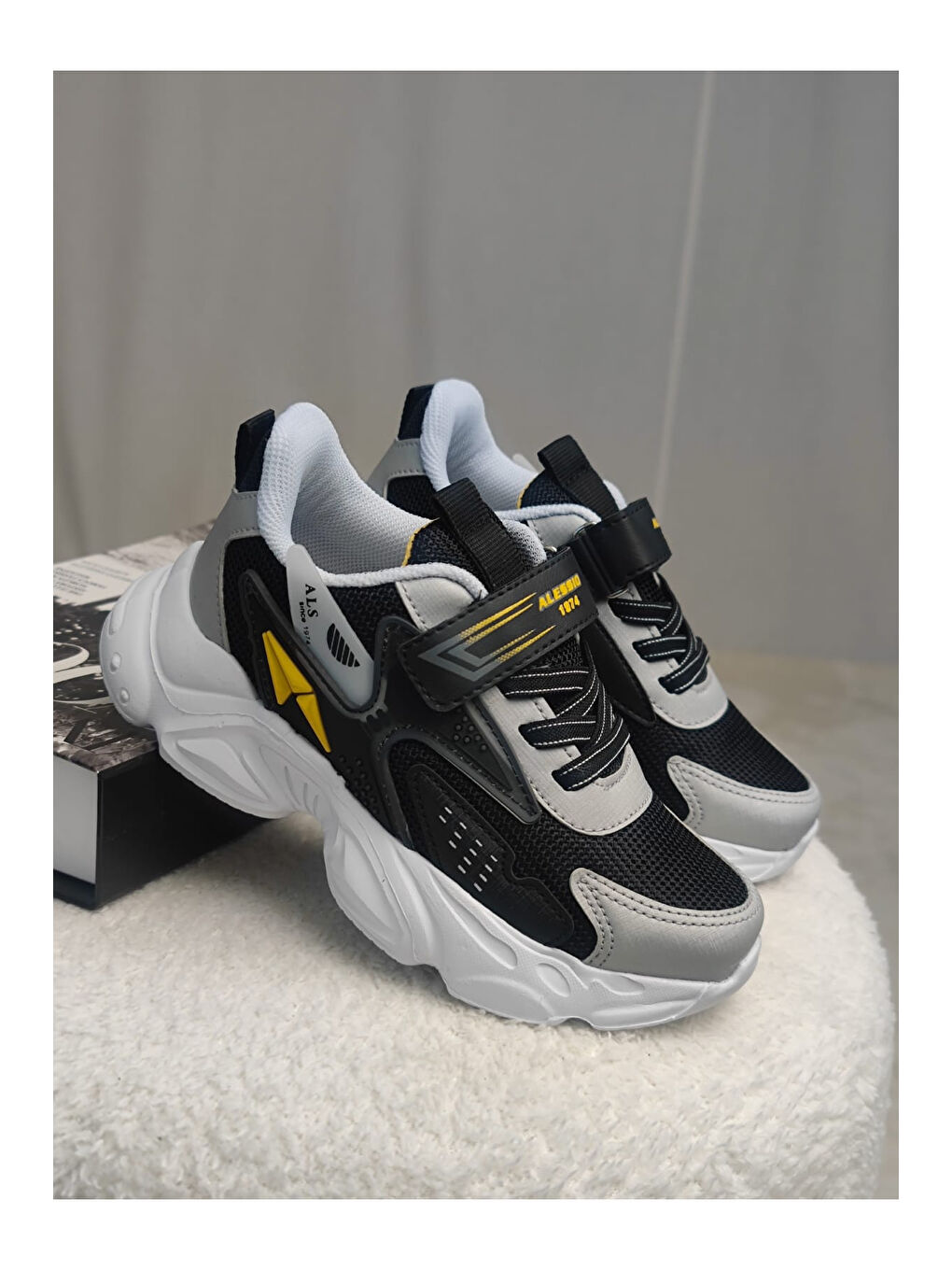 Muggo Siyah PANTER Kalın Taban Cırtlı ve Bağcıklı Unisex Çocuk Sneaker Spor Ayakkabı - 4