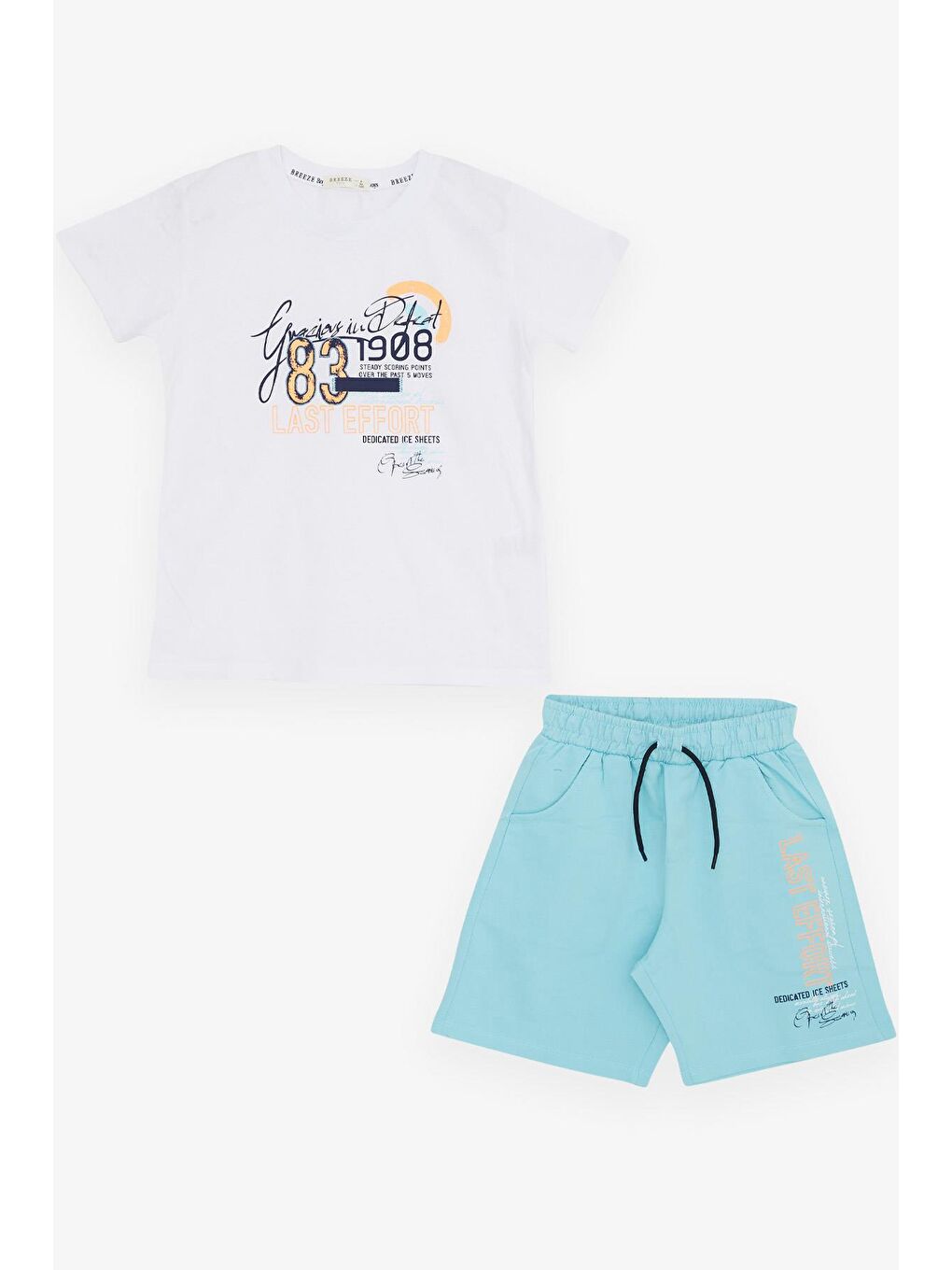 Erkek Çocuk Şortlu Takım Yazı Baskılı Cepli Bağcık Aksesuarlı Beyaz (8-10 Yaş)