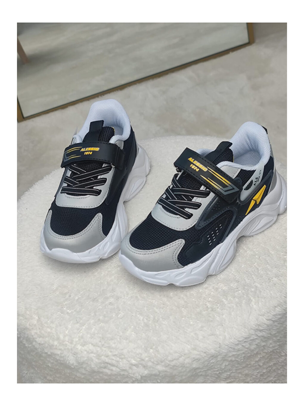 Muggo Siyah PANTER Kalın Taban Cırtlı ve Bağcıklı Unisex Çocuk Sneaker Spor Ayakkabı - 5