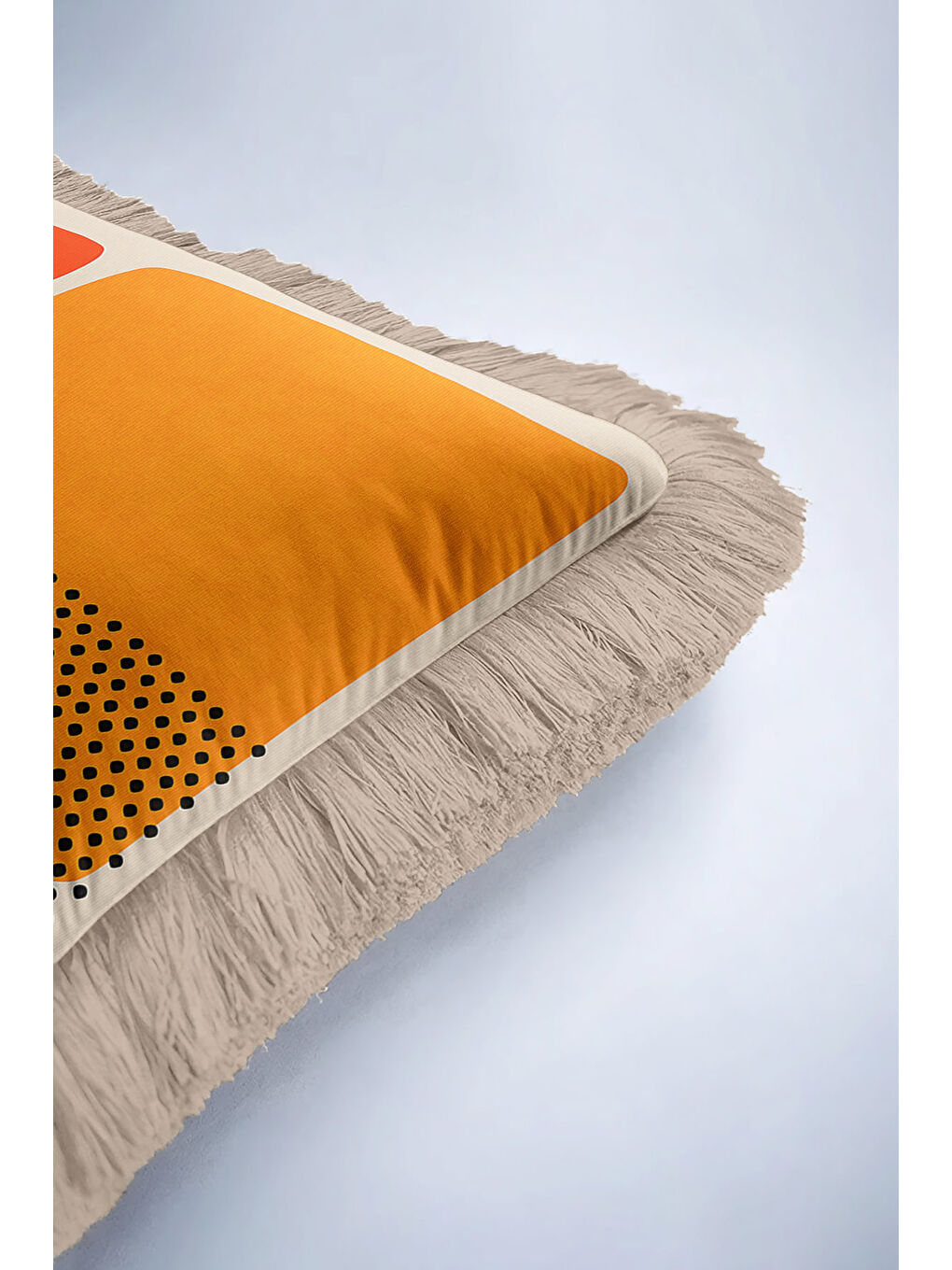 Karışık Pop Art Stil Saçaklı Yastık Kılıfı - Geometrik Retro Enerjik Fuşya Püsküllü Kırlent Kılıfı-6