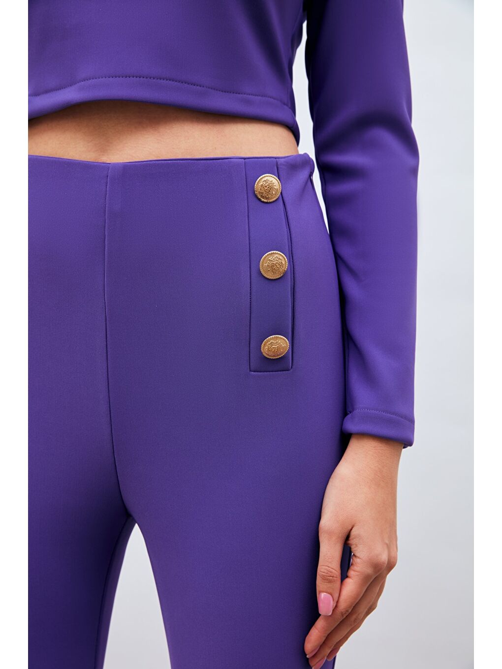 Düğme Detaylı Pantolon - Mor-4