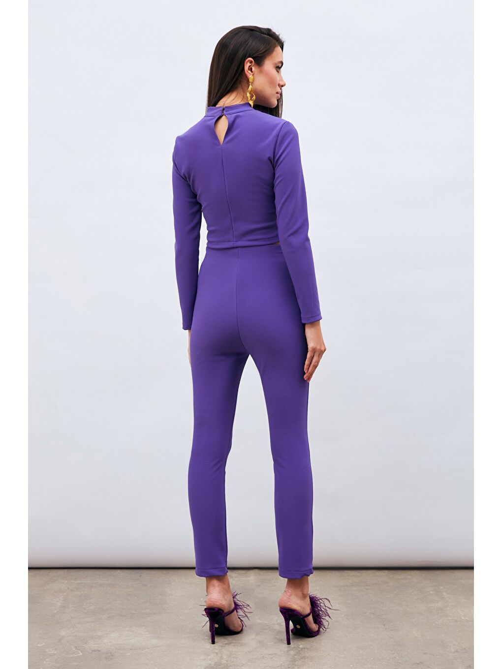 Düğme Detaylı Pantolon - Mor-6