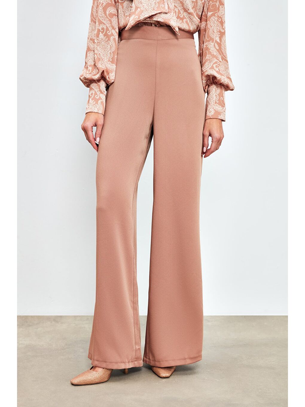 Bej Salaş Krep Pantolon - Vizon-2