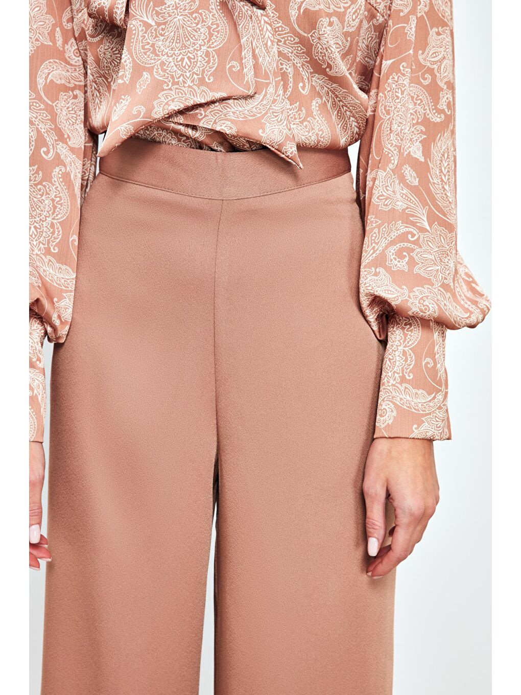 Bej Salaş Krep Pantolon - Vizon-3