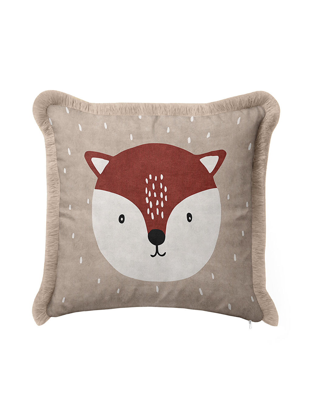 Karışık Nordik Tilki Figürlü Saçaklı Yastık Kılıfı - Çocuk Odası Doğal Bej Bohem Püsküllü Kırlent Kılıfı-3