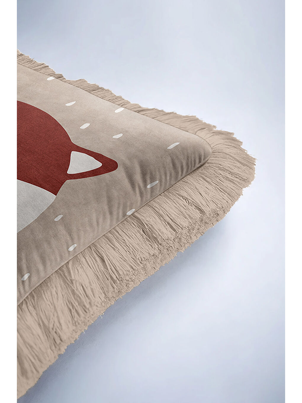 Karışık Nordik Tilki Figürlü Saçaklı Yastık Kılıfı - Çocuk Odası Doğal Bej Bohem Püsküllü Kırlent Kılıfı-6