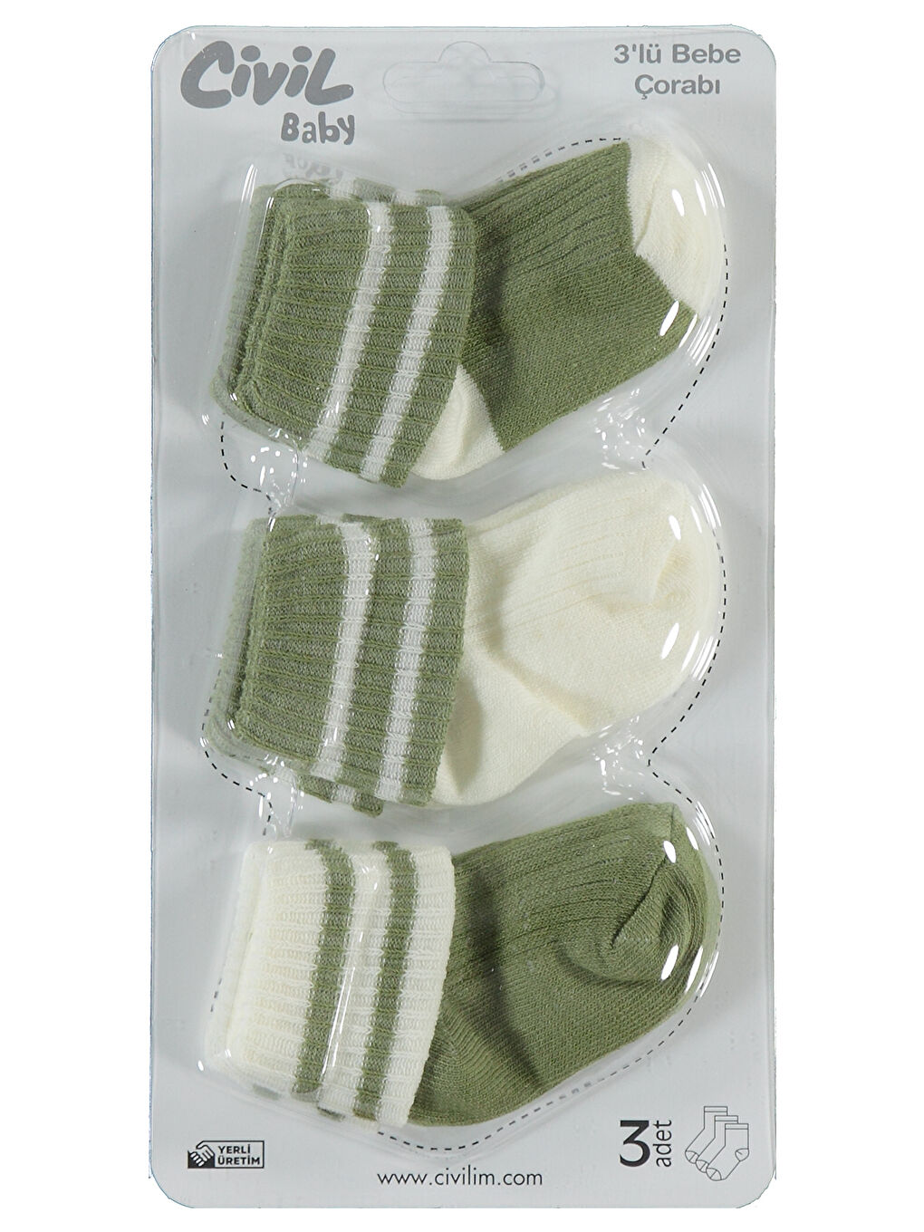 Baby Bebek 3'lü Çorap Set 0-24 Ay Yeşil-1