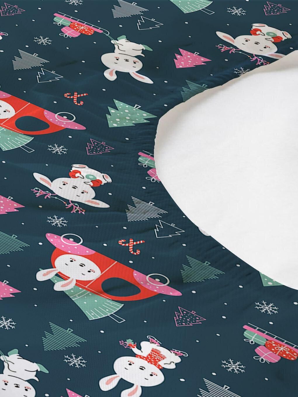 Karışık Yılbaşı Tema Tavşan Desen Baskılı Bebek Boy Lastikli Çarşaf Seti 60x120 cm-1