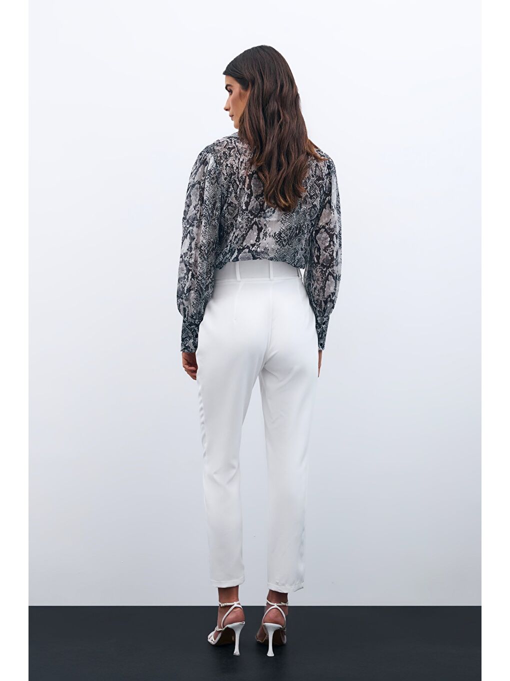 Yüksek Bel Kemerli Pantolon - Ekru-5