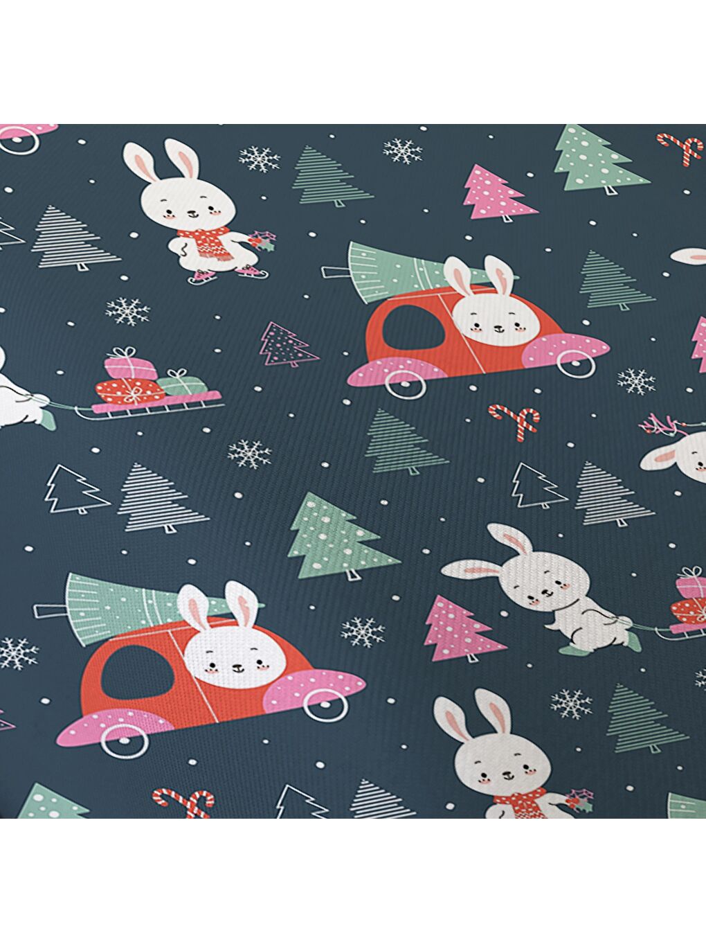 Karışık Yılbaşı Tema Tavşan Desen Baskılı Bebek Boy Lastikli Çarşaf Seti 60x120 cm-2