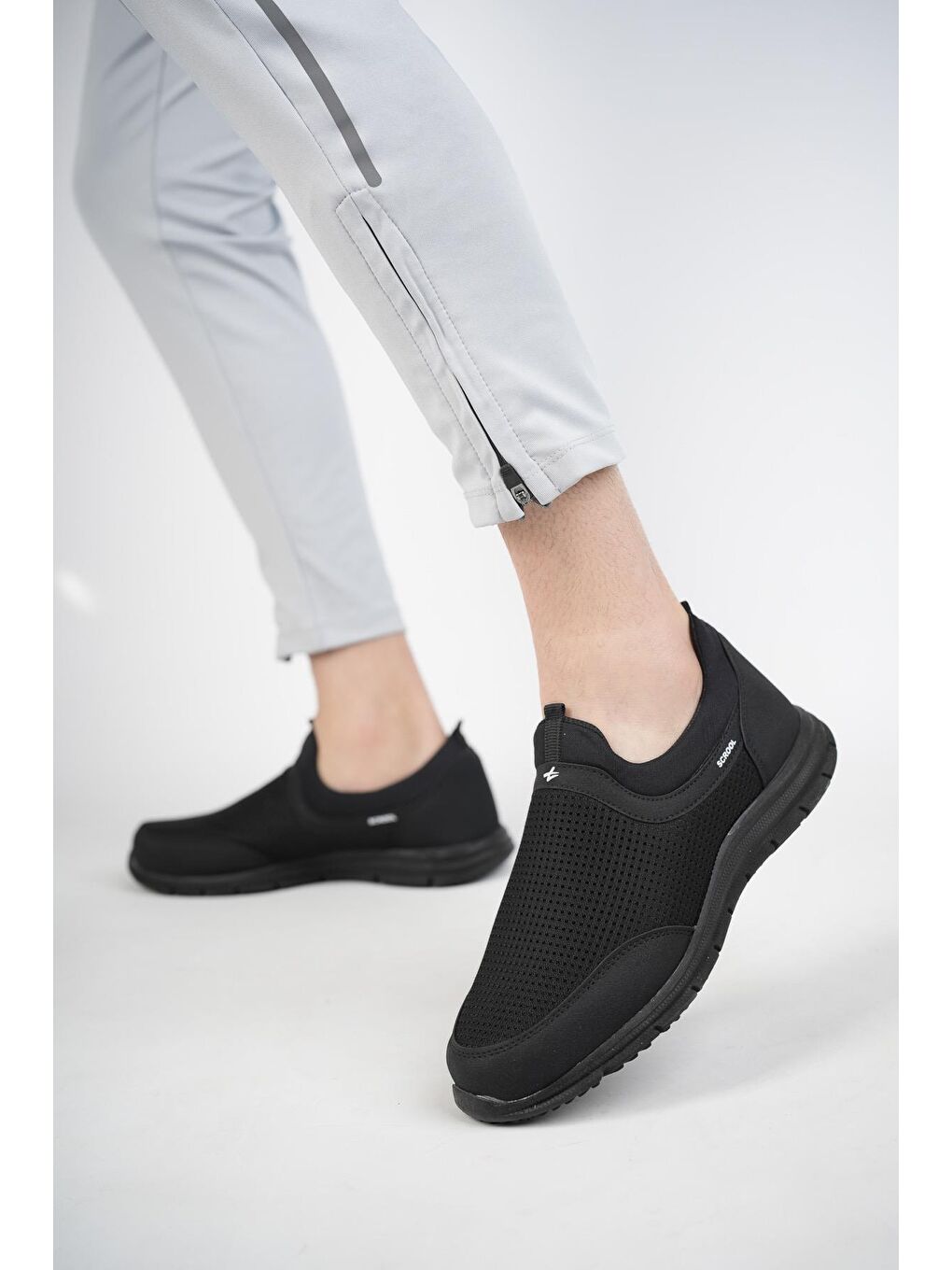 Siyah PODGO Unisex Ortopedik Bağcıksız Nefes Alabilen Hafif Yürüyüş Sneaker Spor Ayakkabı-3