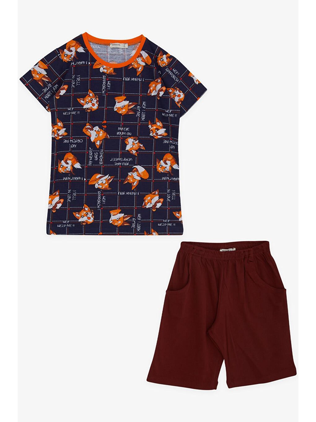 Erkek Çocuk Şortlu Pijama Takımı Sevimli Tilkicik Desenli Lacivert (6 Yaş)