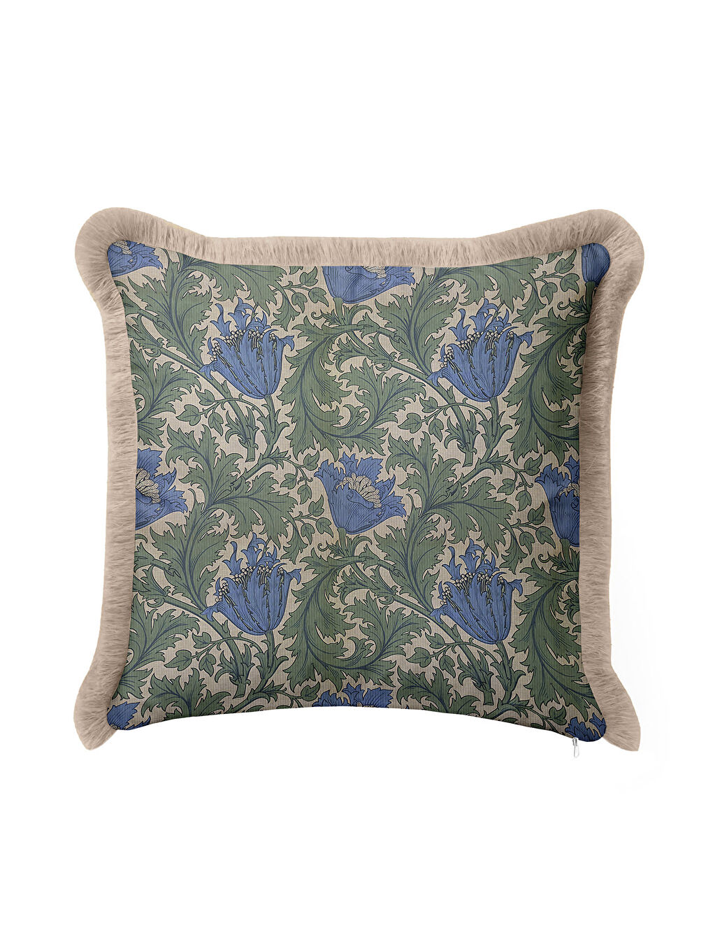 Karışık Lüks Vintage Saçaklı Yastık Kılıfı - Zarif Çiçek Motifli Rustik Mavi Yeşil Püsküllü Kırlent Kılıfı-2