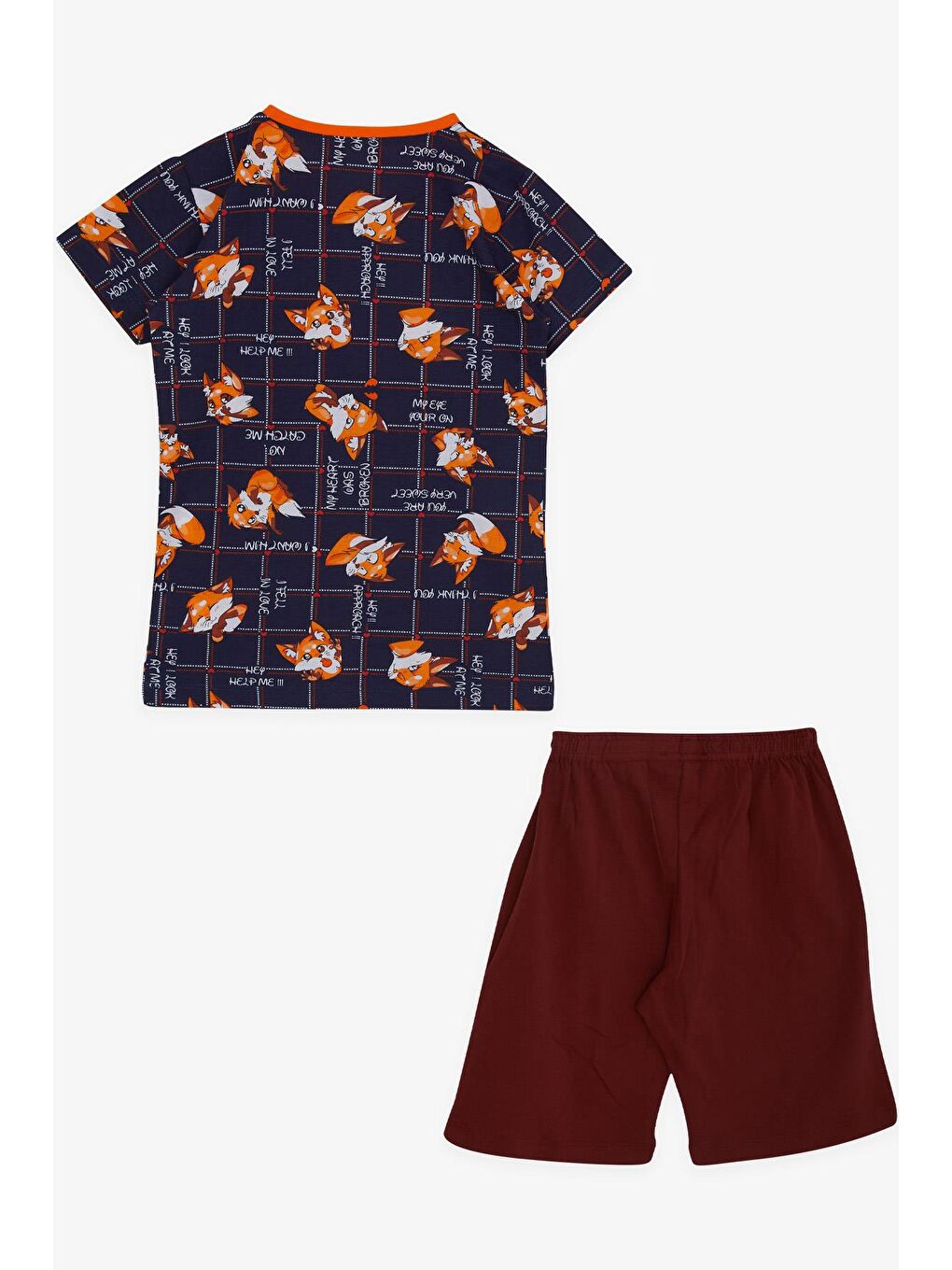 Erkek Çocuk Şortlu Pijama Takımı Sevimli Tilkicik Desenli Lacivert (6 Yaş)-1