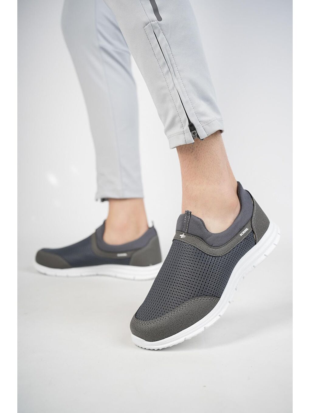 Gri PODGO Unisex Ortopedik Bağcıksız Nefes Alabilen Hafif Yürüyüş Sneaker Spor Ayakkabı