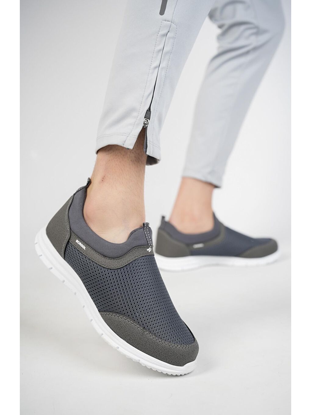 Gri PODGO Unisex Ortopedik Bağcıksız Nefes Alabilen Hafif Yürüyüş Sneaker Spor Ayakkabı-1