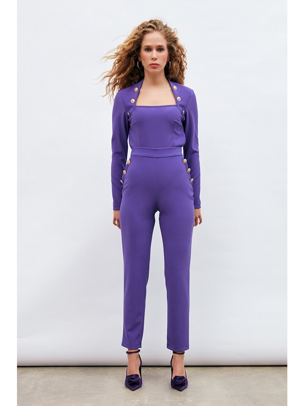 Düğme Detaylı Pantolon - Mor