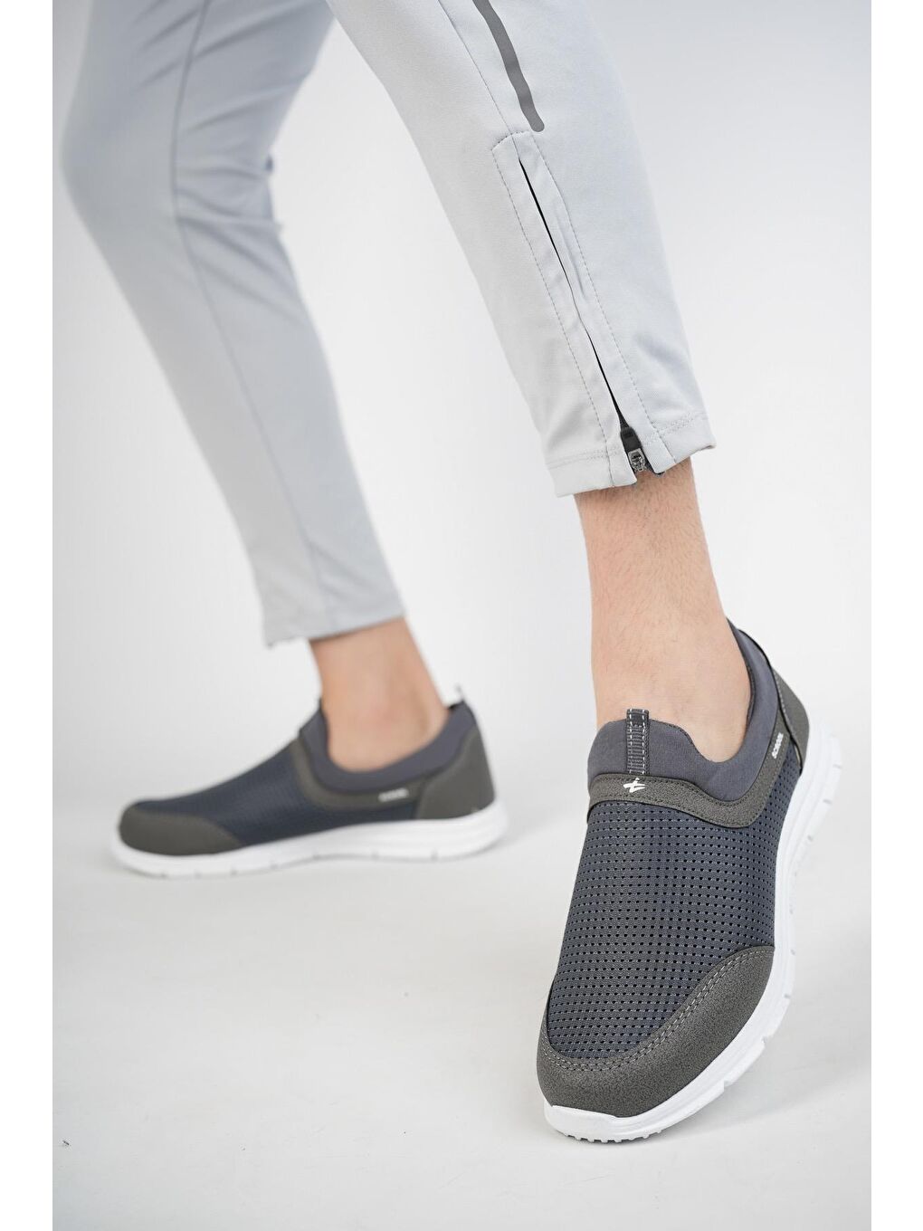 Gri PODGO Unisex Ortopedik Bağcıksız Nefes Alabilen Hafif Yürüyüş Sneaker Spor Ayakkabı-3