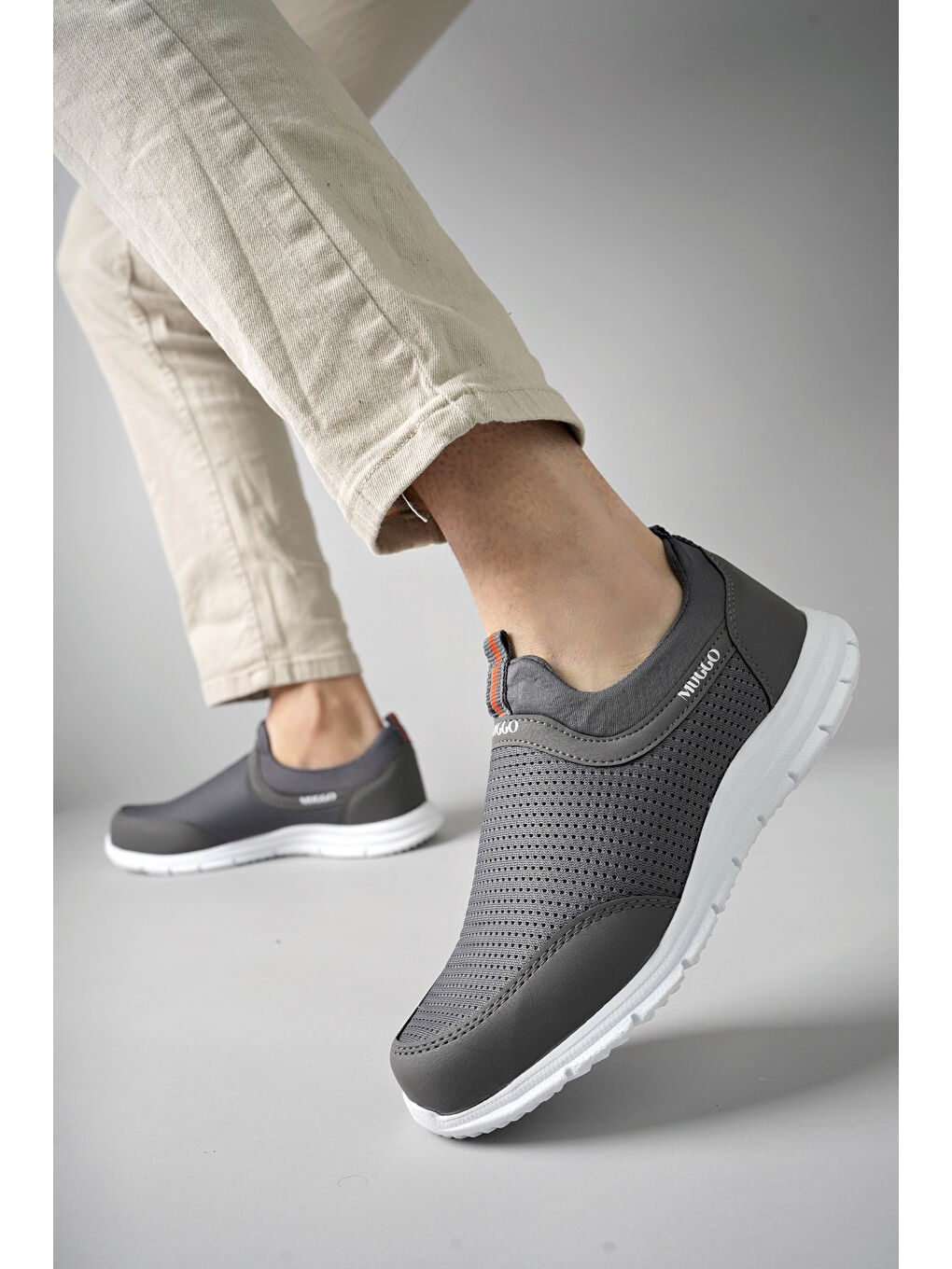 Gri PODGO Unisex Ortopedik Bağcıksız Nefes Alabilen Hafif Yürüyüş Sneaker Spor Ayakkabı-5