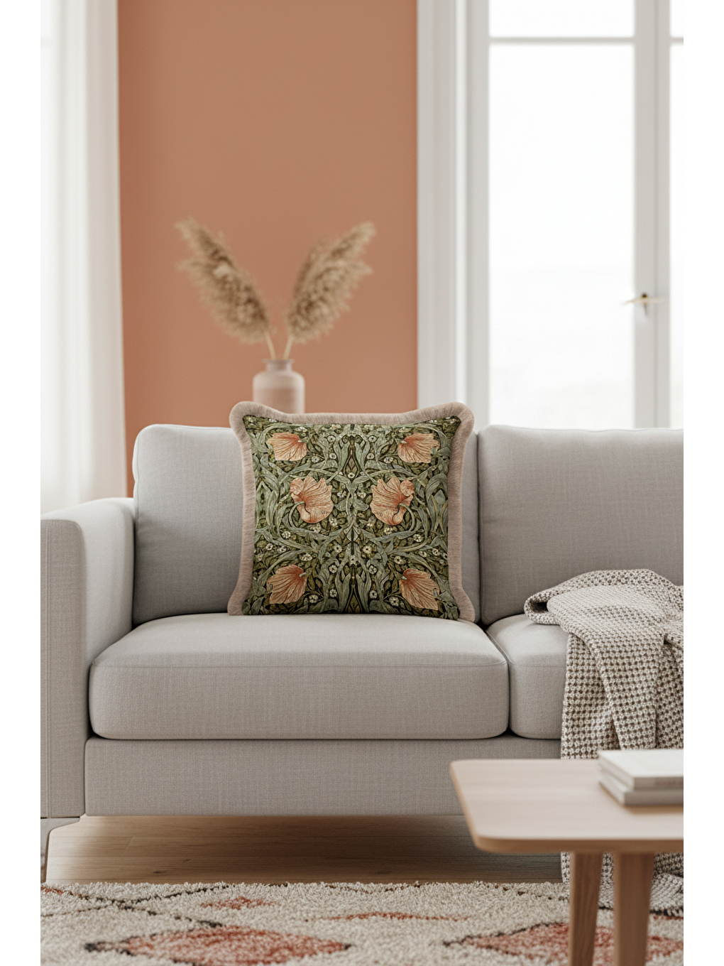 Karışık Lüks Vintage Çiçekli Saçaklı Yastık Kılıfı - Zarif Bohem Yeşil Bej Püsküllü Kırlent Kılıfı