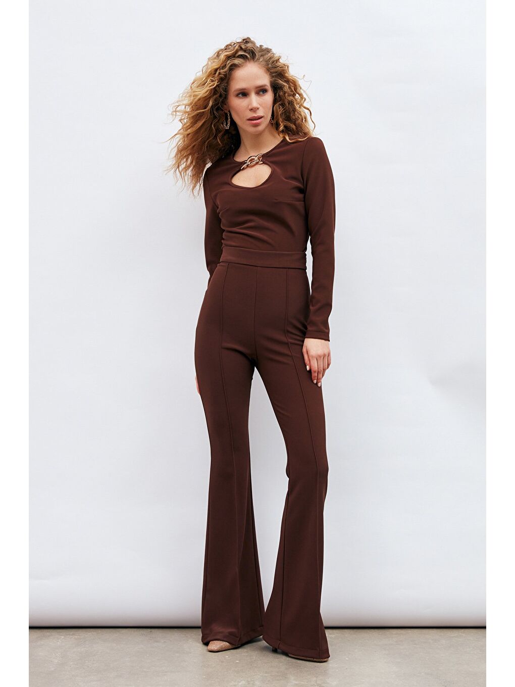 Kahverengi İspanyol Paça Pantolon - Kahve-2