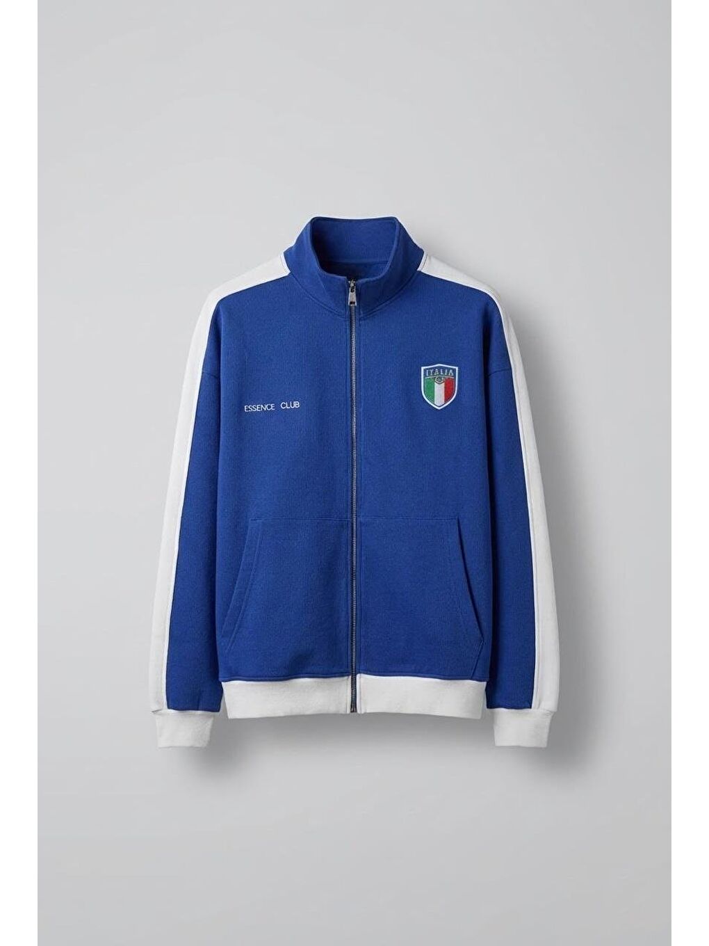 Erkek Fermuarlı Spor Relaxed Sweatshirt Saks Mavi