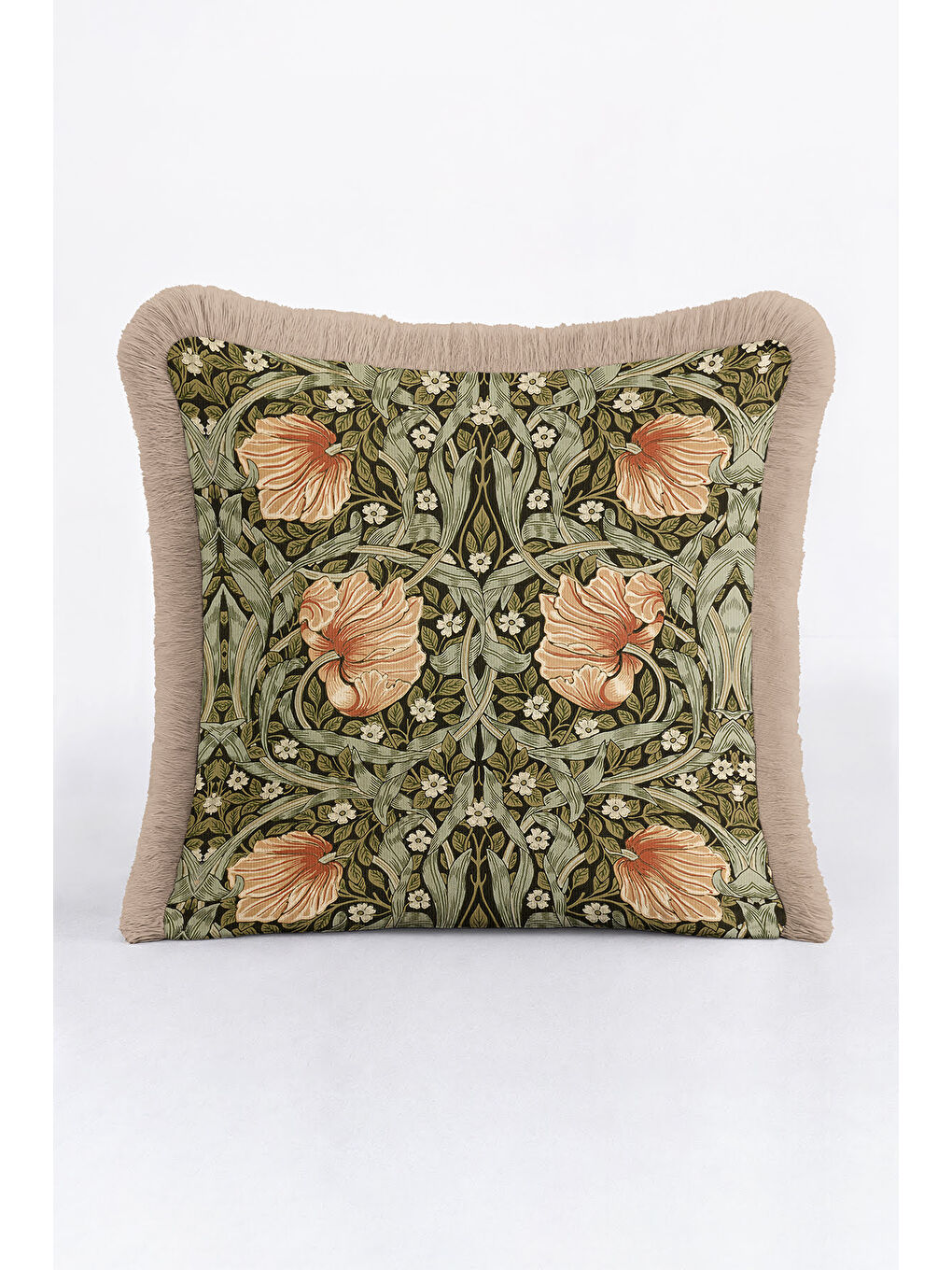 Karışık Lüks Vintage Çiçekli Saçaklı Yastık Kılıfı - Zarif Bohem Yeşil Bej Püsküllü Kırlent Kılıfı-2