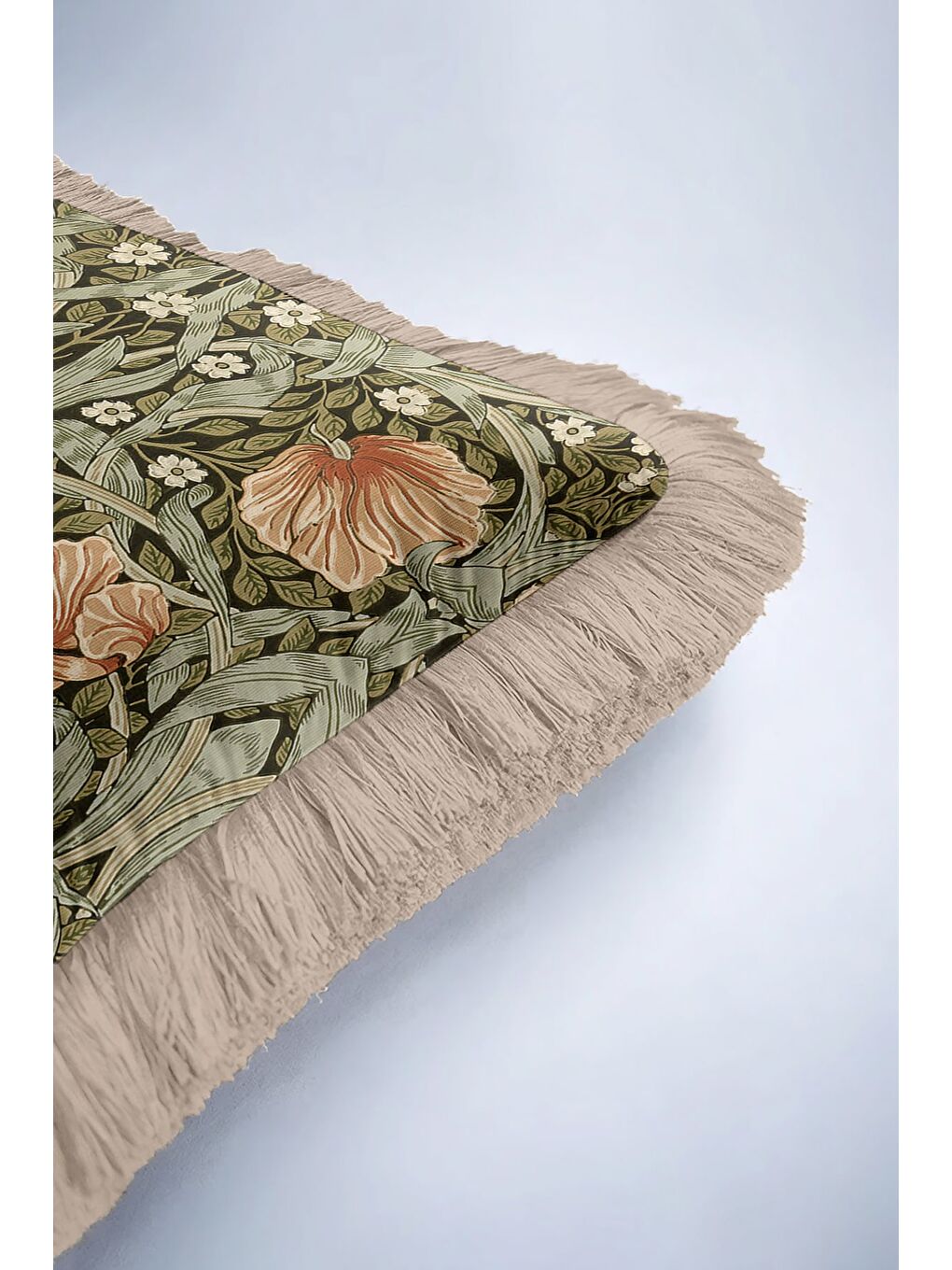Karışık Lüks Vintage Çiçekli Saçaklı Yastık Kılıfı - Zarif Bohem Yeşil Bej Püsküllü Kırlent Kılıfı-6